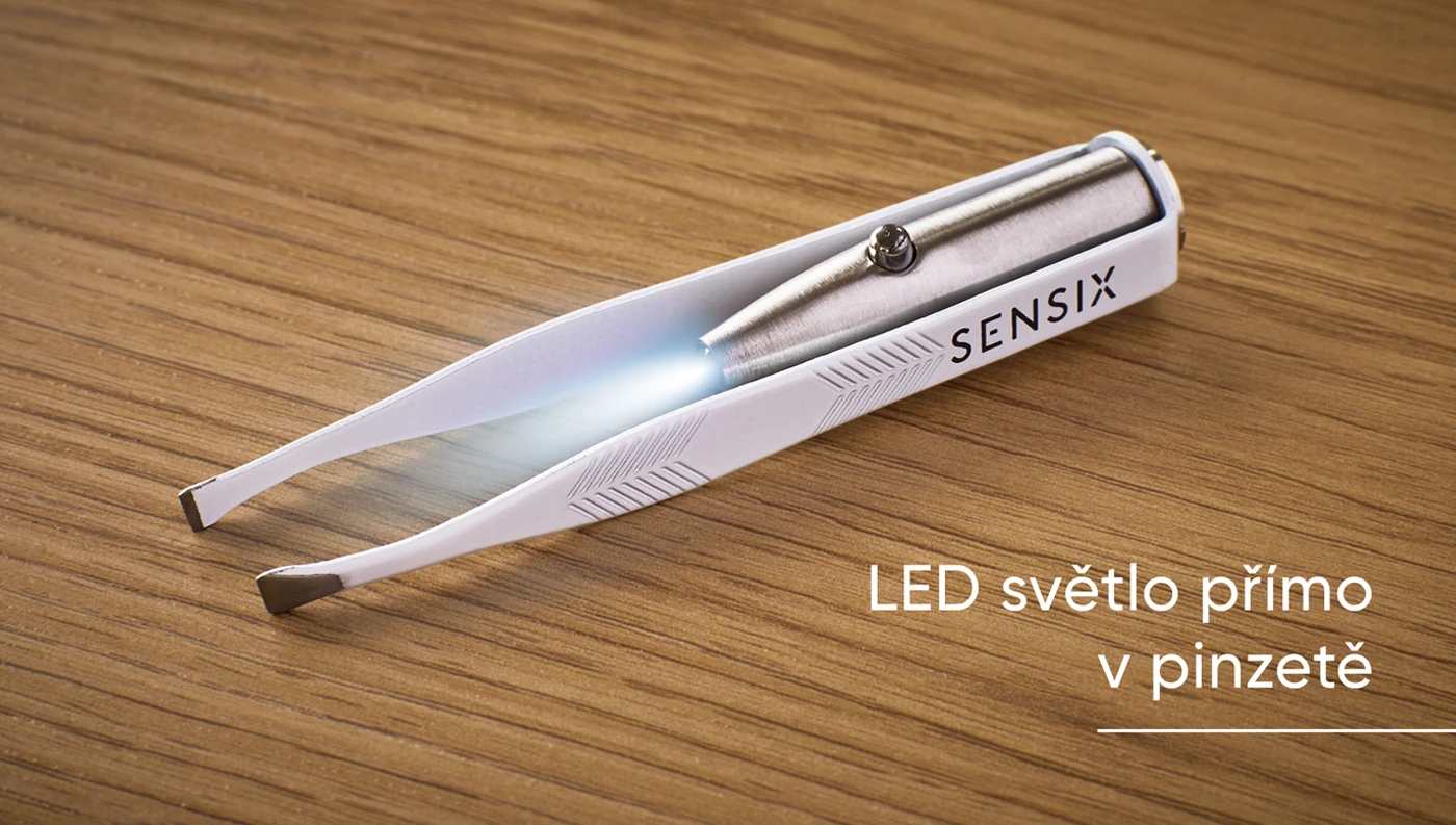 Pinzeta Sensica na vytrh&aacute;v&aacute;n&iacute; oboč&iacute; se zapnut&yacute;m LED světlem