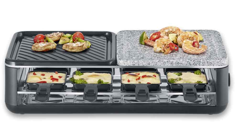 Raclette gril Severin RG 2366, různ&eacute; grilov&aacute;n&iacute; masa a zeleniny_02