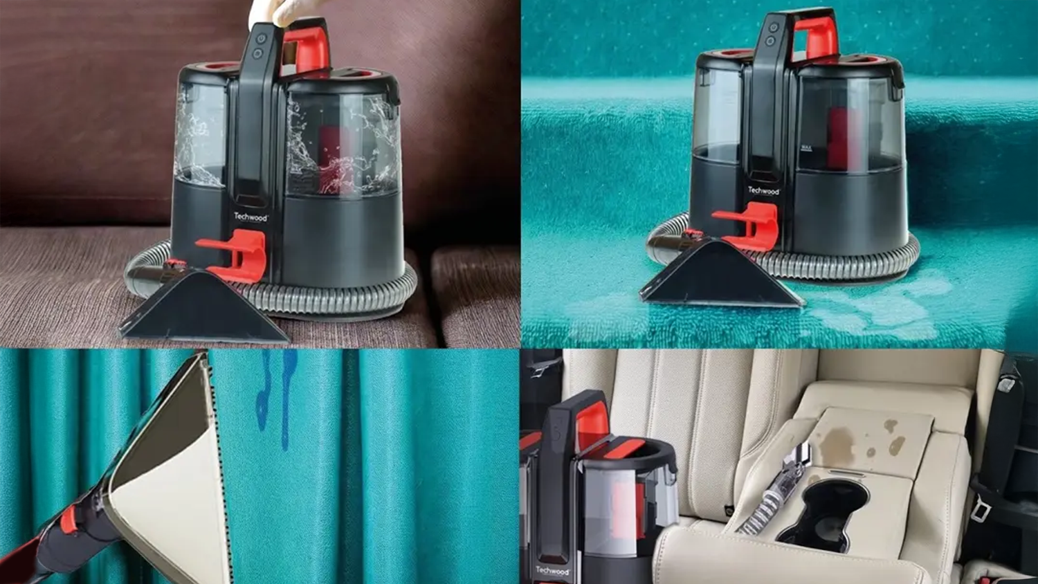 4 fotky situac&iacute; při použit&iacute; tepovače Techwood TAN8005R