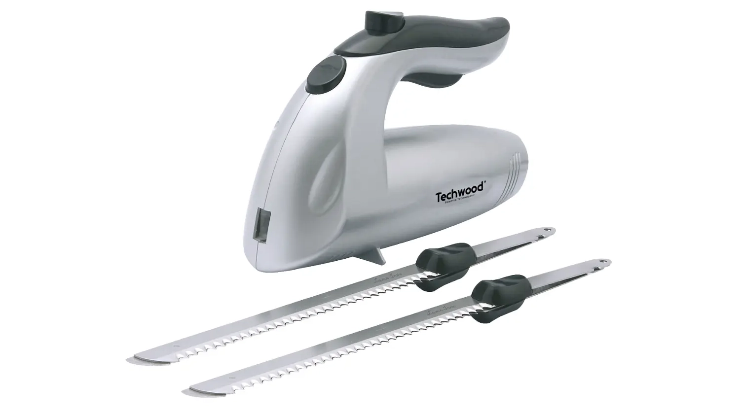 Elektrick&yacute; nůž Techwood TCE009 stř&iacute;brn&yacute; rozložen&yacute; bočn&iacute; pohled