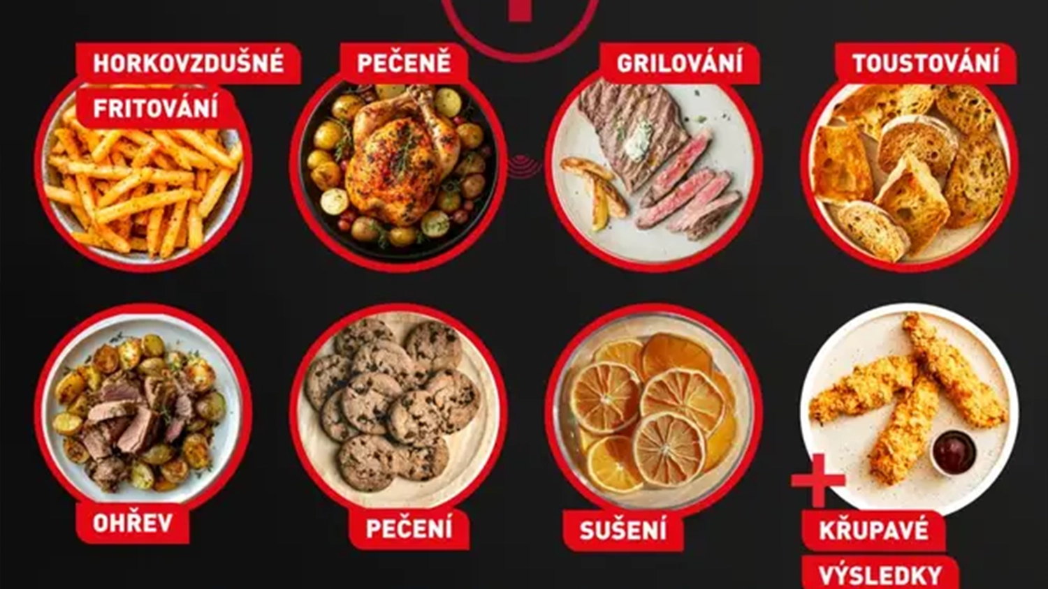 Displej s programy horkovzdušné fritézy Tefal Easy Fry Infrared EY832HE0
