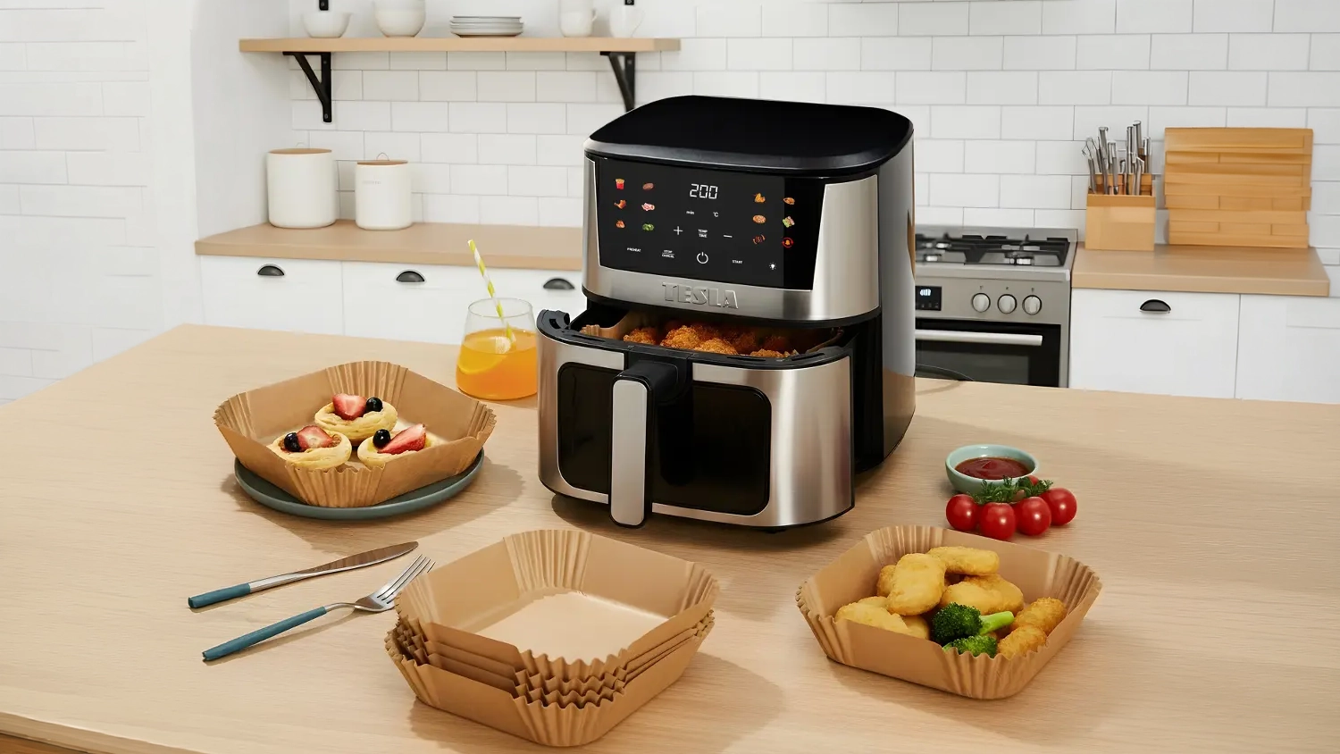 Příslušenství k fritéze TESLA AirCook QB2055 papírová forma na kuchyňské lince i s fritézou