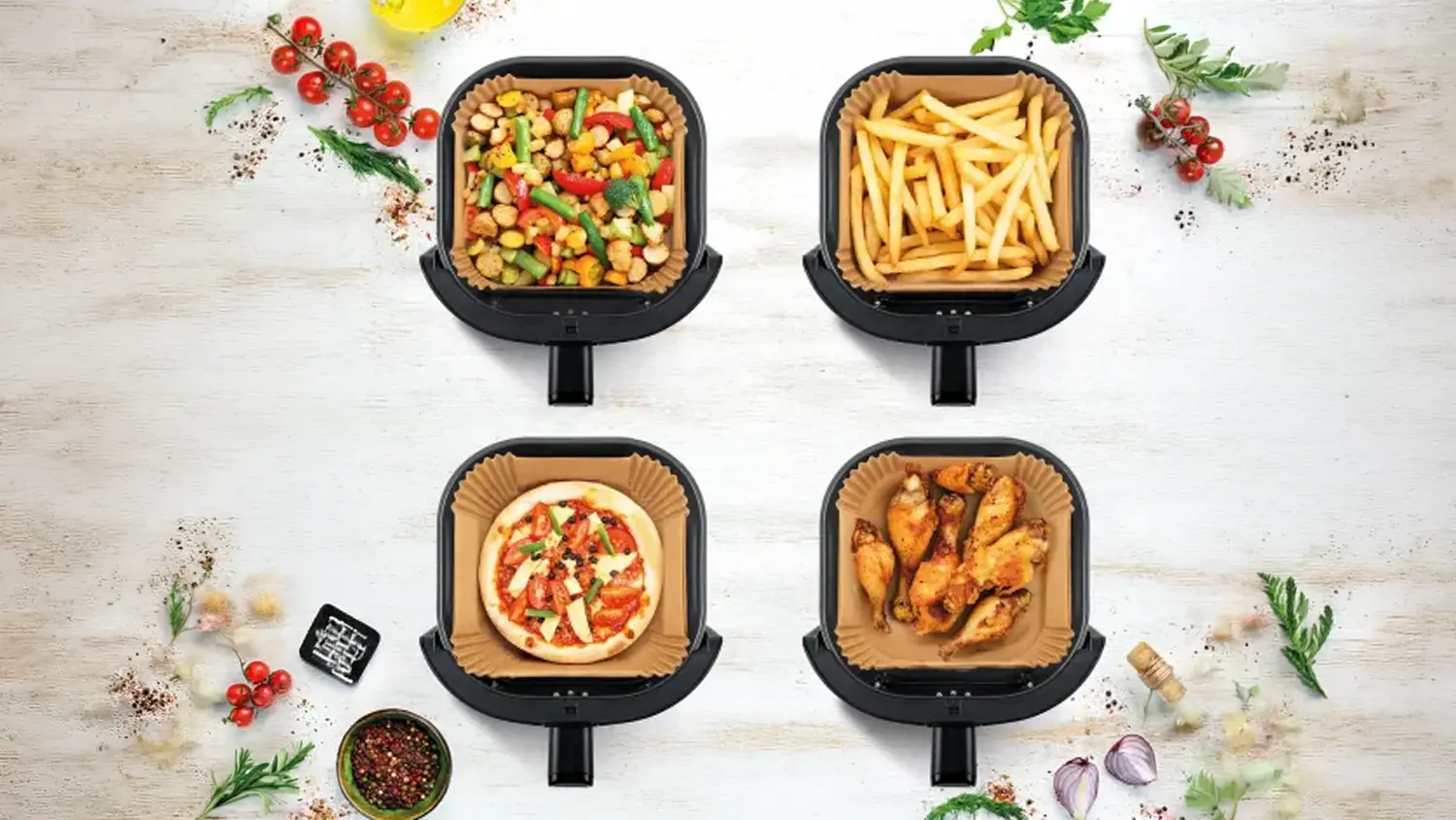 Horkovzdušná fritéza TESLA AirCook Q45 Pro na kuchyňské lince.