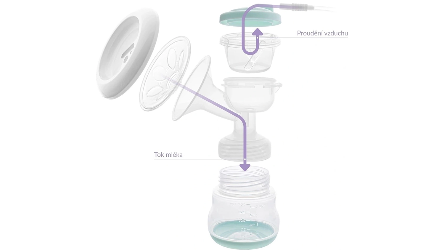 Ods&aacute;vačka ml&eacute;ka TrueLife Nutrio BP Electric Double v použit&iacute; demonstruje dvouf&aacute;zovou technologii a anatomick&eacute; n&aacute;trubky