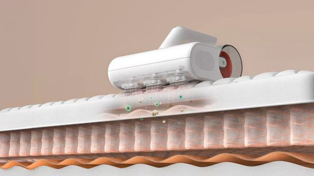 Zobrazení 3zónového vysokofrekvenčního tepání ručního vysavače Xiaomi Dust Mite se znázorněním odstranění bakterií a nečistot z matrace_03