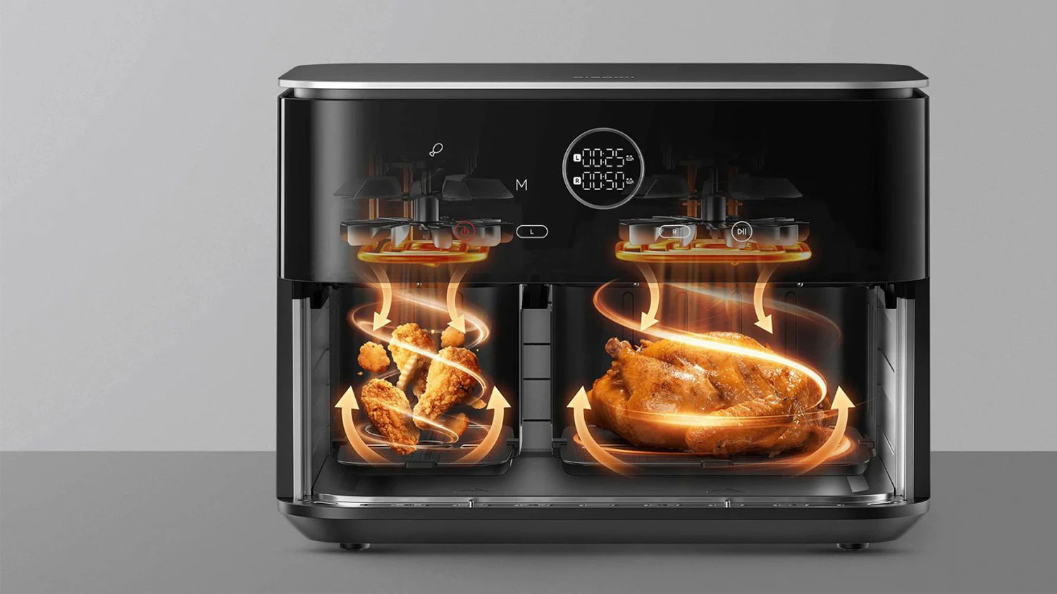 Pr&iacute;prava kuracieho m&auml;sa v Xiaomi Dual Zone Air Fryer samostatne, v dvoch z&oacute;nach