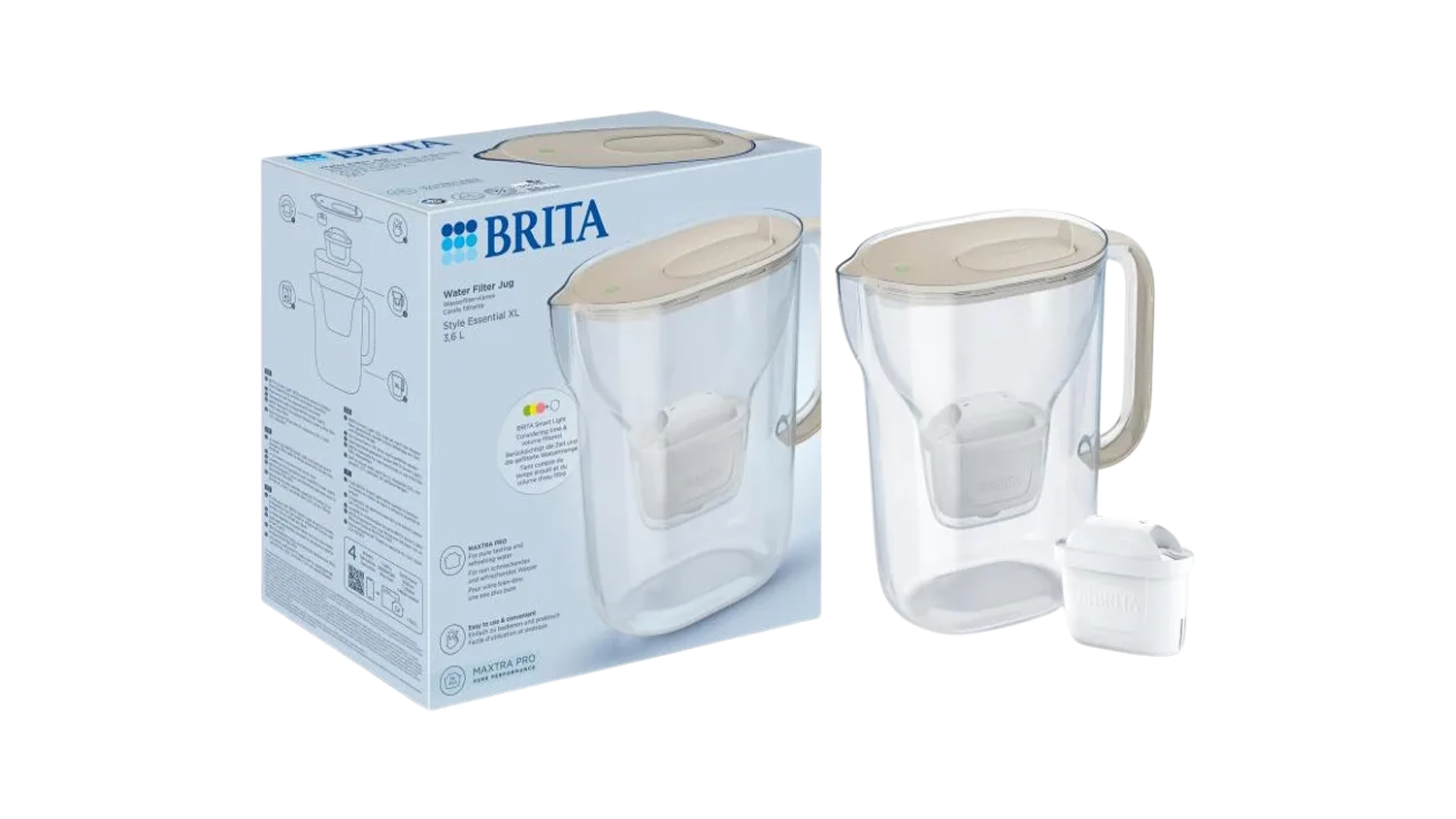 Filtračn&aacute; kanvica Brita Style Essential XL 3,6 l pieskov&aacute; + balenie