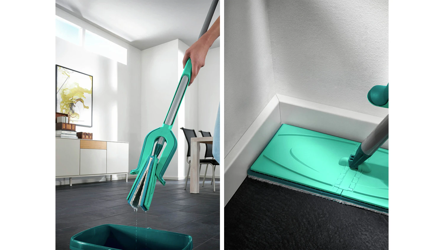 Podlahový mop Leifheit Picobello S Micro Duo při vytírání podlahy