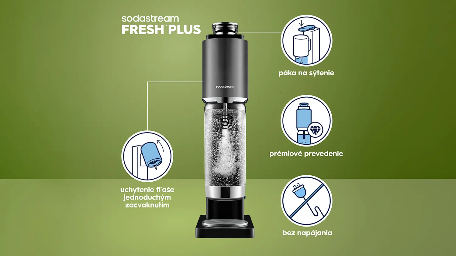 Hlavné parametre výrobníka sódy SodaStream Fresh Plus Black
