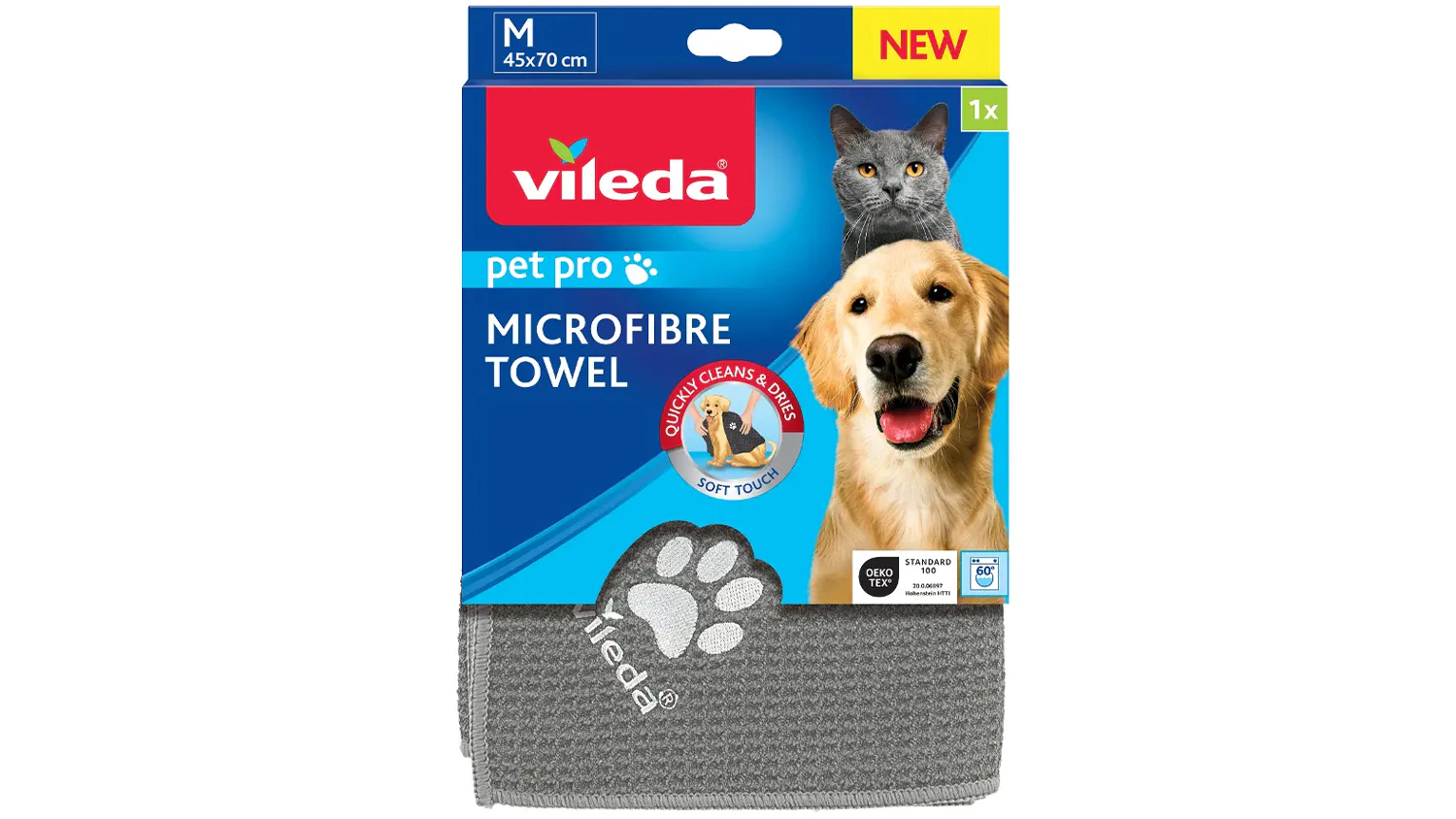 Utěrka pro dom&aacute;c&iacute; mazl&iacute;čky Vileda Pet Pro M na b&iacute;l&eacute;m pozad&iacute;