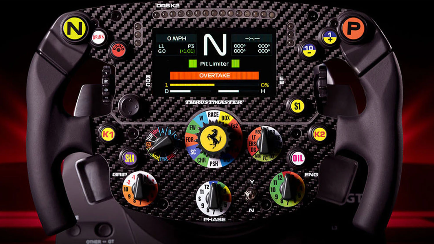 Volant Thrustmaster Ferrari SF1000 s barevným pozadím