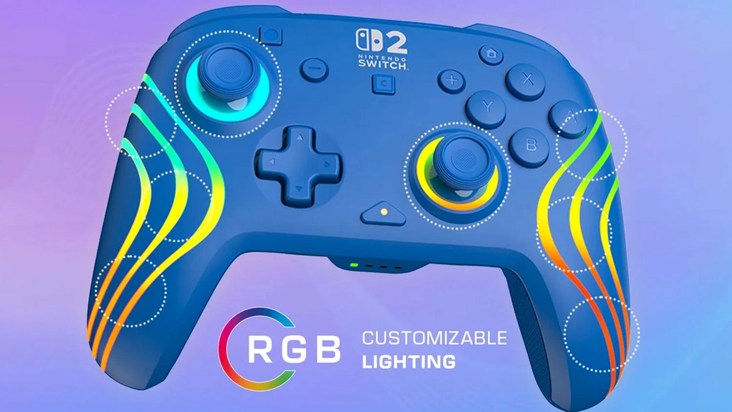 RGB zóny ovládača Turtle Beach Afterglow Wave Wireless NS2 Blue