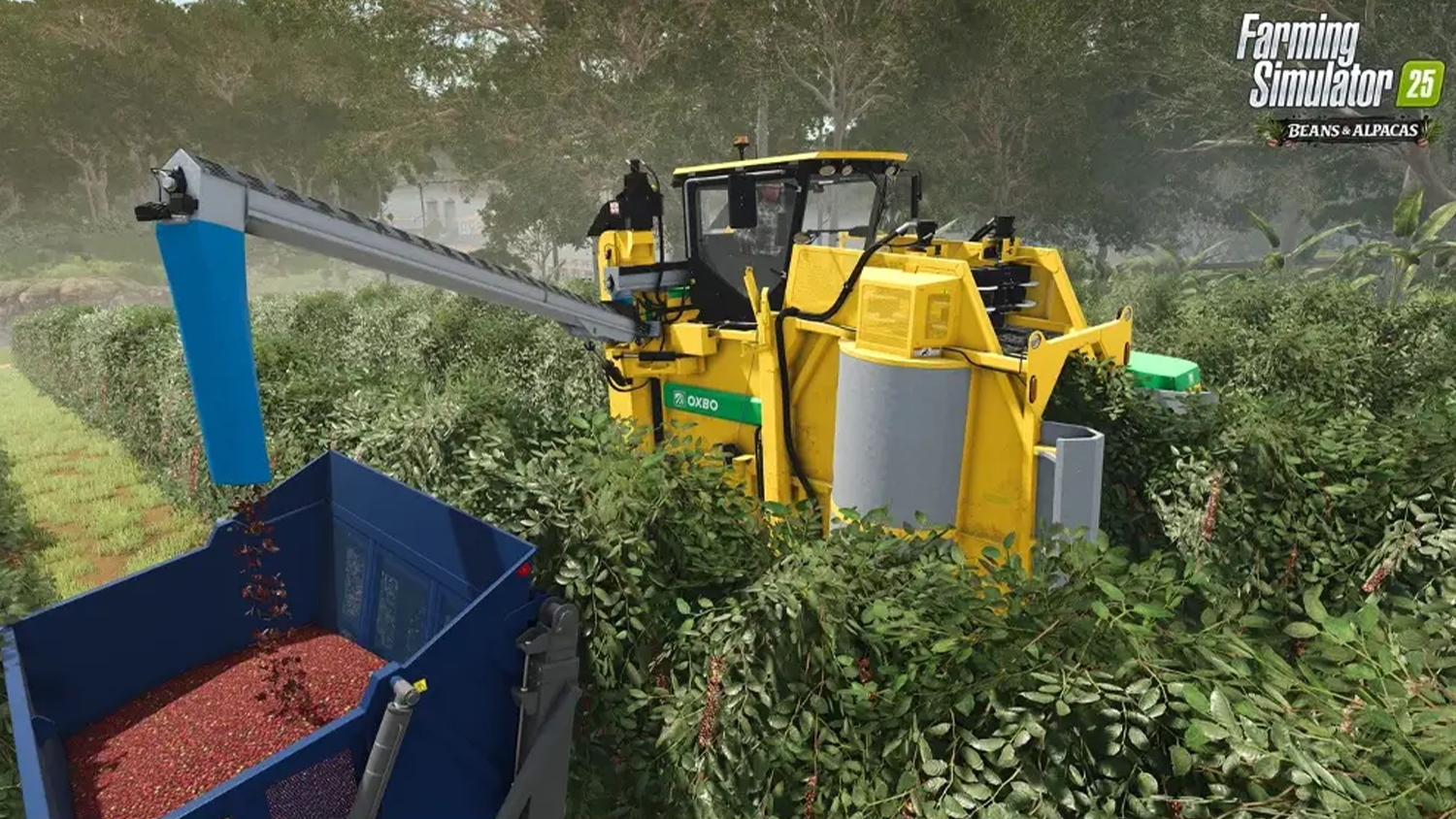 Záběr ze hry Farming Simulator sklízení plodin