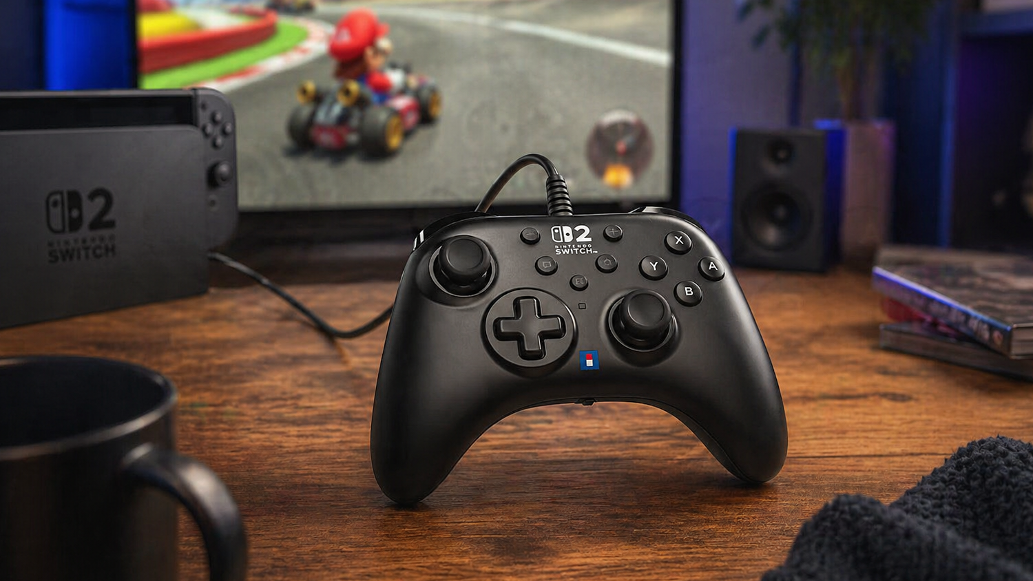 Herní ovladač Hori Switch 2 HORIPAD Turbo Black na herním stole
