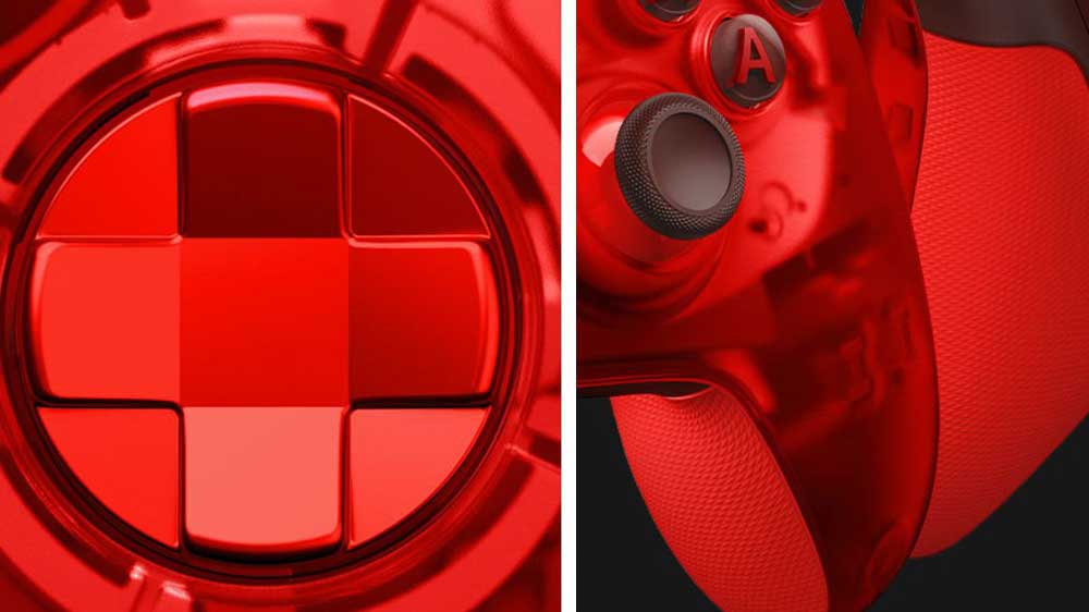 Detailní pohled na tlačítka a úchyt bezdrátového ovladače Xbox Pulse Cipher_02