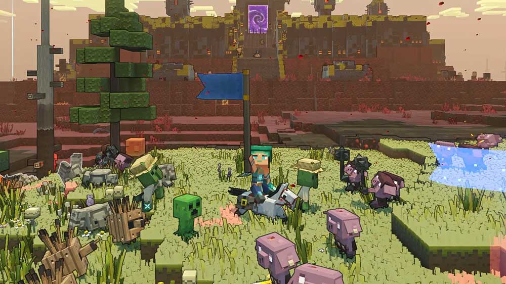 Minecraft Legends Deluxe Edition (Nintendo Switch) &ndash; obrana před nepř&aacute;teli. Uk&aacute;zka ze hry_03