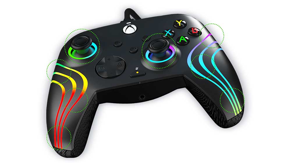 Označené zóny s RGB osvětlením na gamepadu PDP Afterglow Wave Wired Controller pro Xbox/PC_04