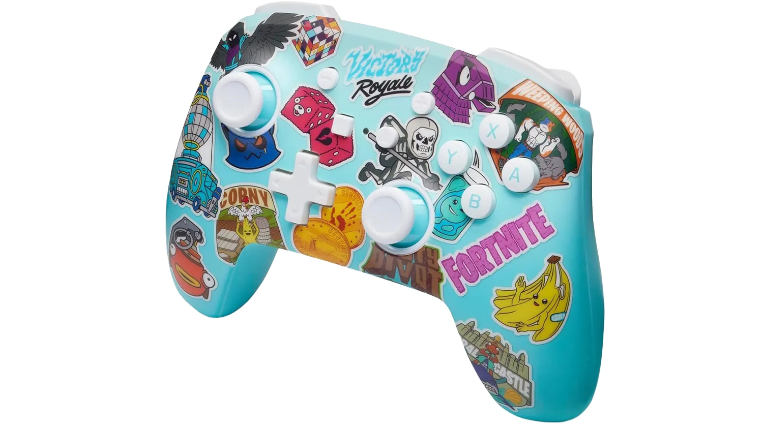 Herní ovladač Powera NS Fortnite Sticker Mania šikmý přední pohled