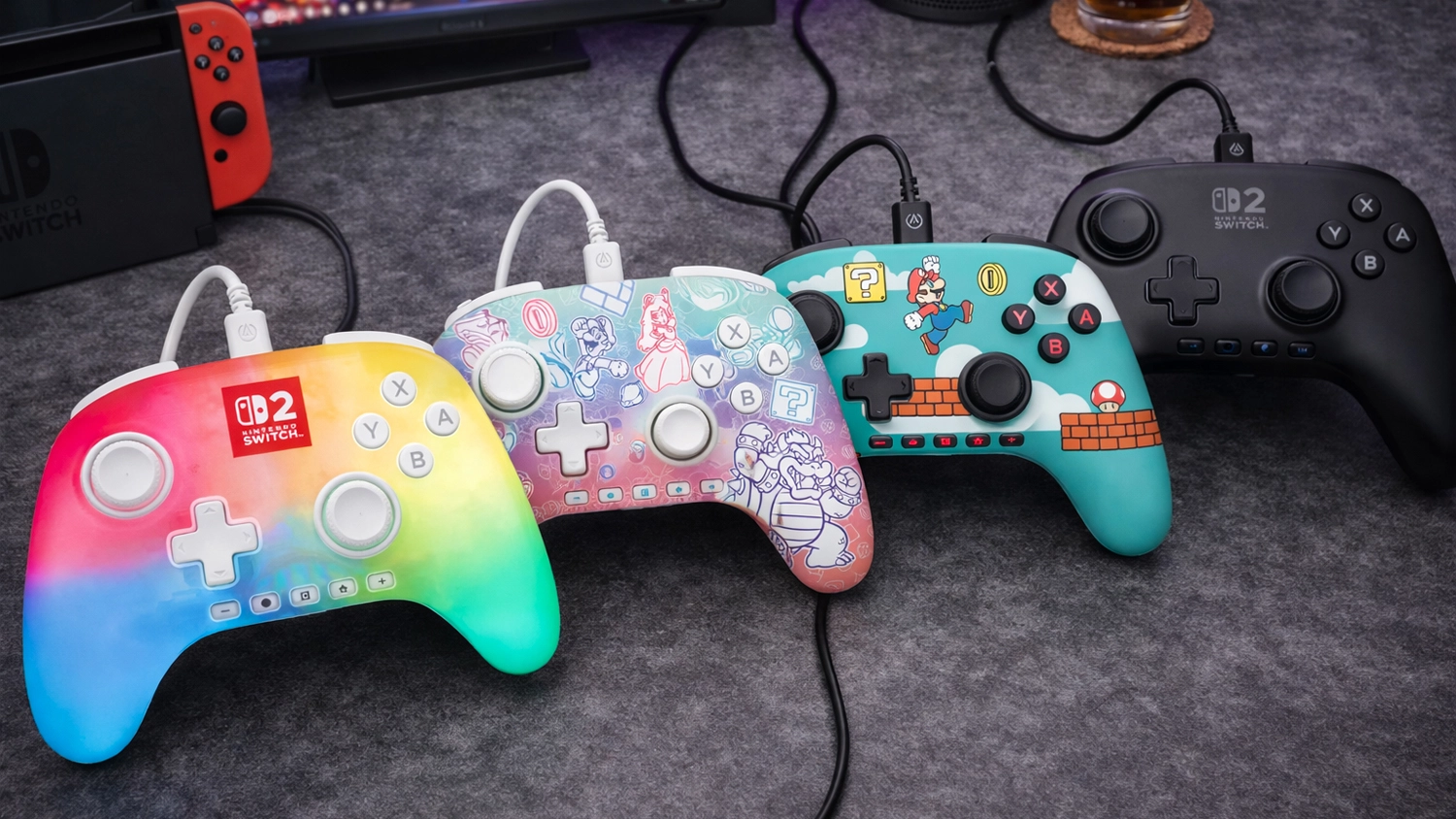 Gamepad PowerA Advantage Wired controller NS2 ve 4 barevných provedeních na herním stole