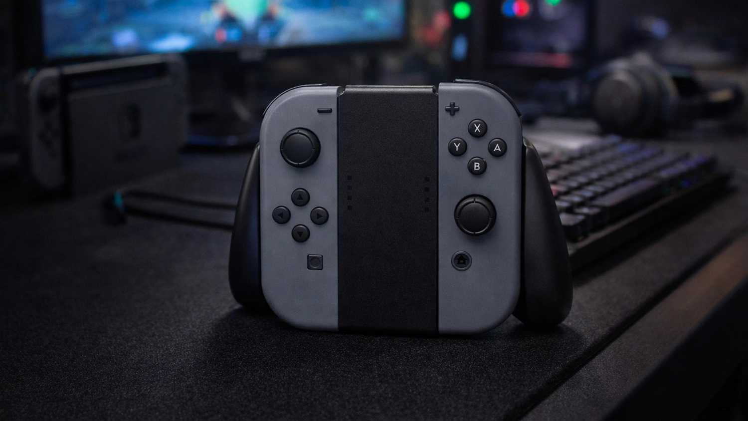 Držák PowerA Joy-Con Comfort Grip for Nintendo Switch Black umístěný v herním prostoru