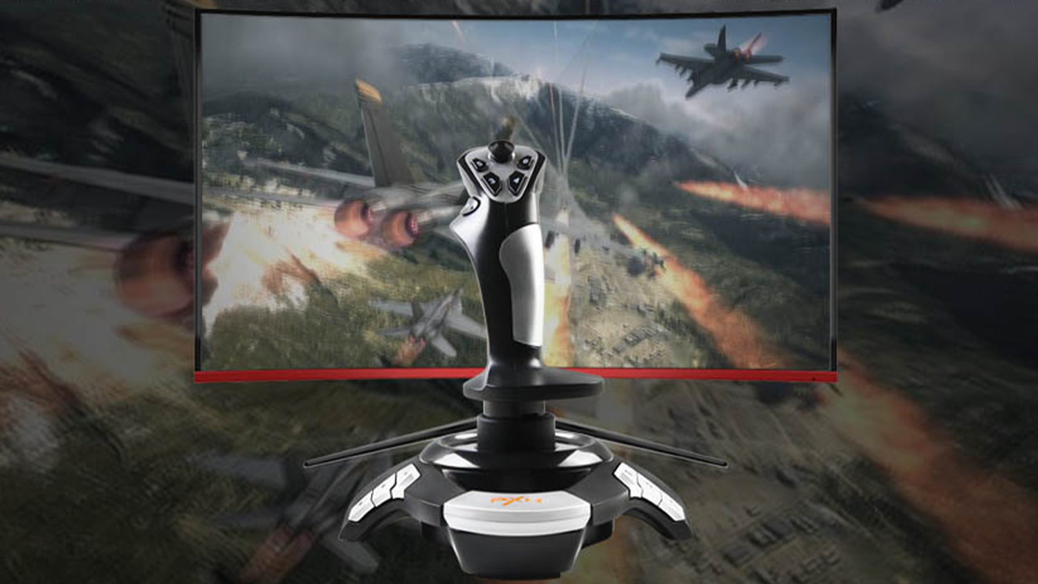 Joystick PXN F16 Flightstick pred herným monitorom