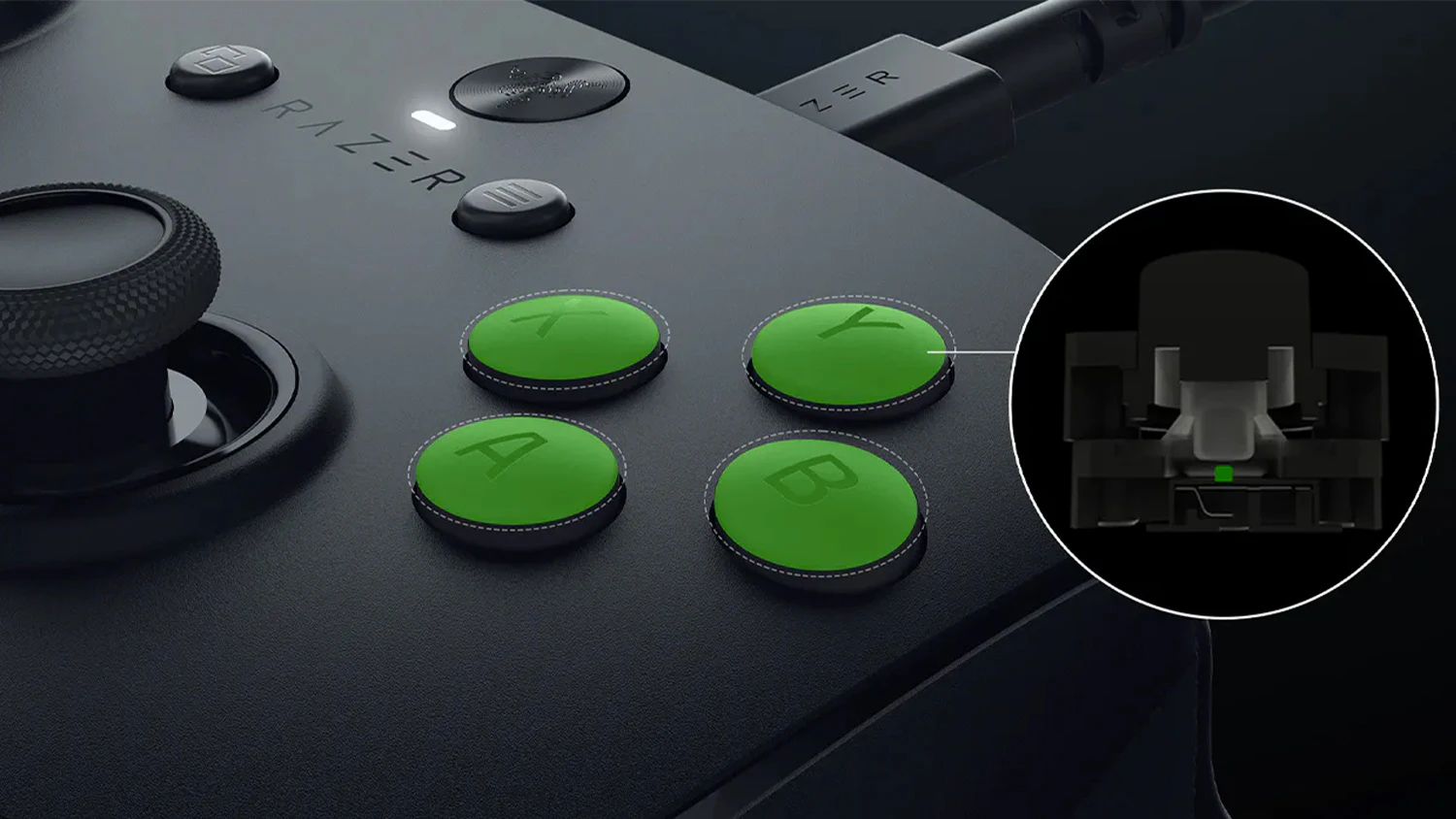 Detail PBT tlačidiel ovládača Razer Wolverine V3 Pro Tournament Edition 8K PC