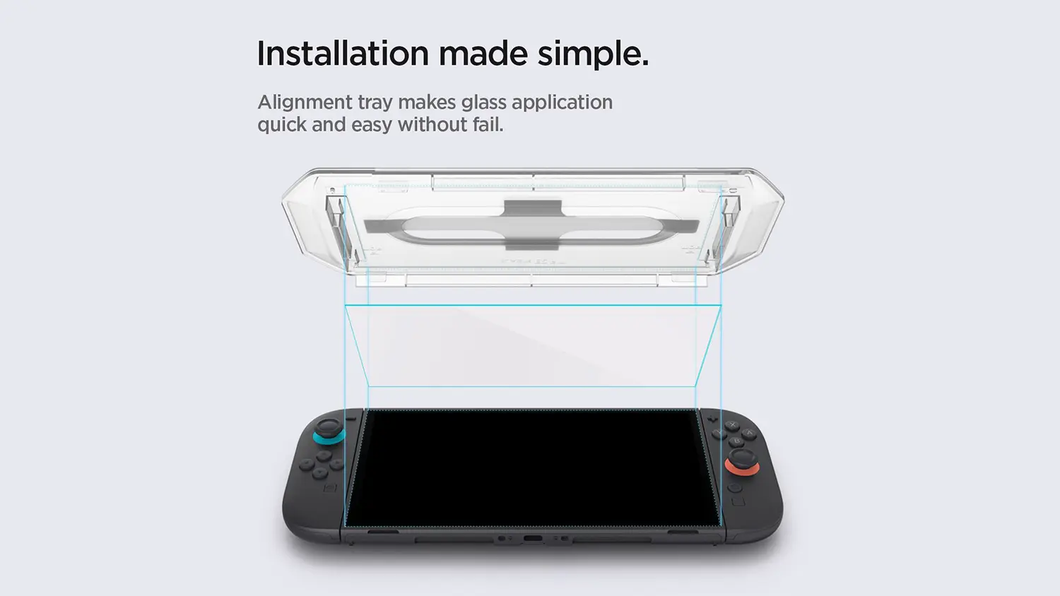 Znázornění aplikace ochranného skla Spigen Glass tR EZ Fit na Nintendo Switch
