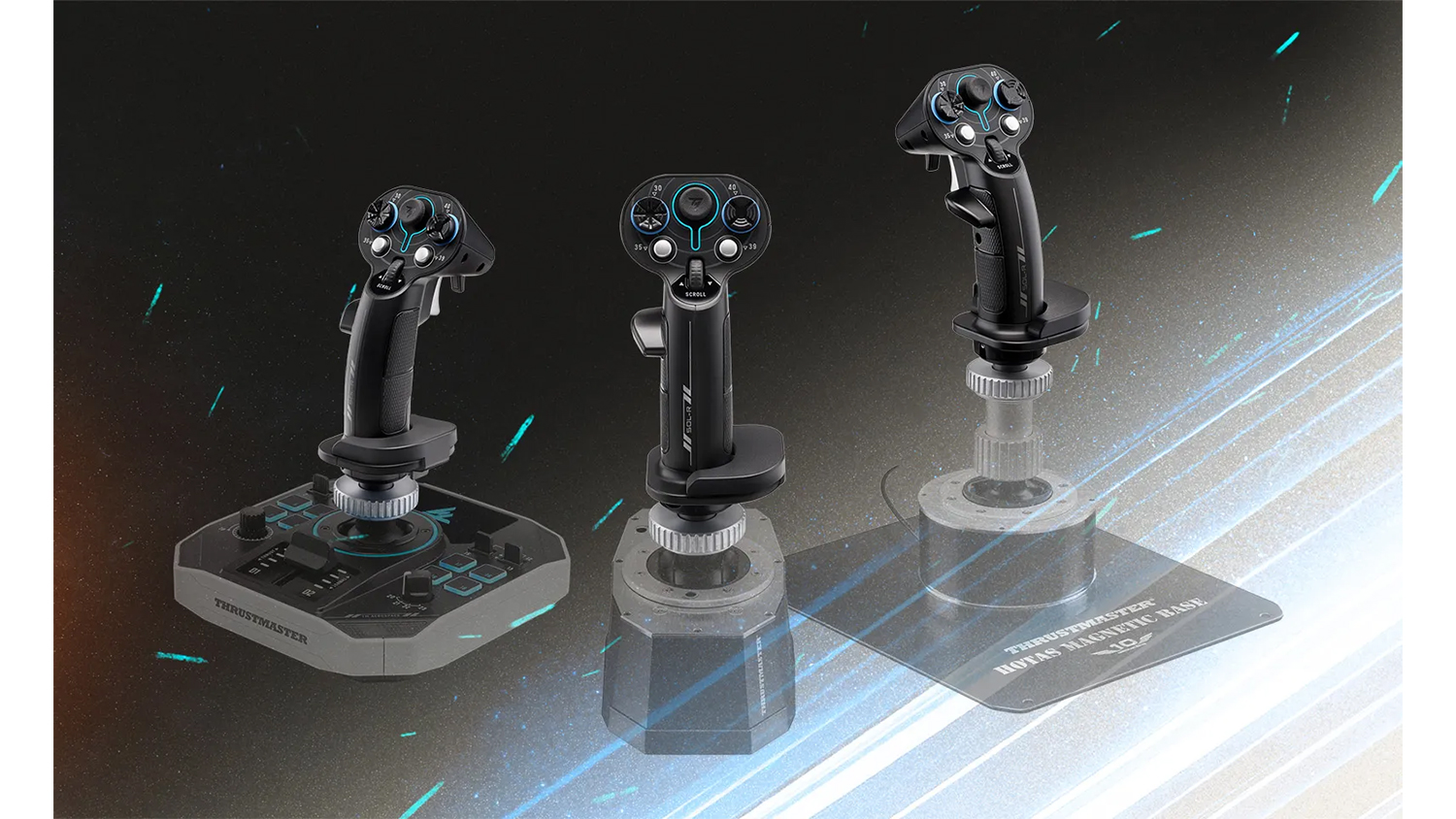 &Scaron;ed&aacute; grafika s uk&aacute;zkami připojen&iacute; Thrustmaster rukojeťmi