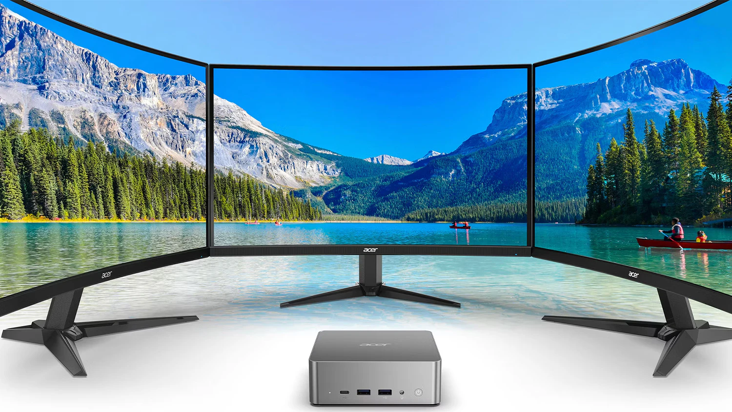 Stolní počítač Acer Revo Box se třemi monitory