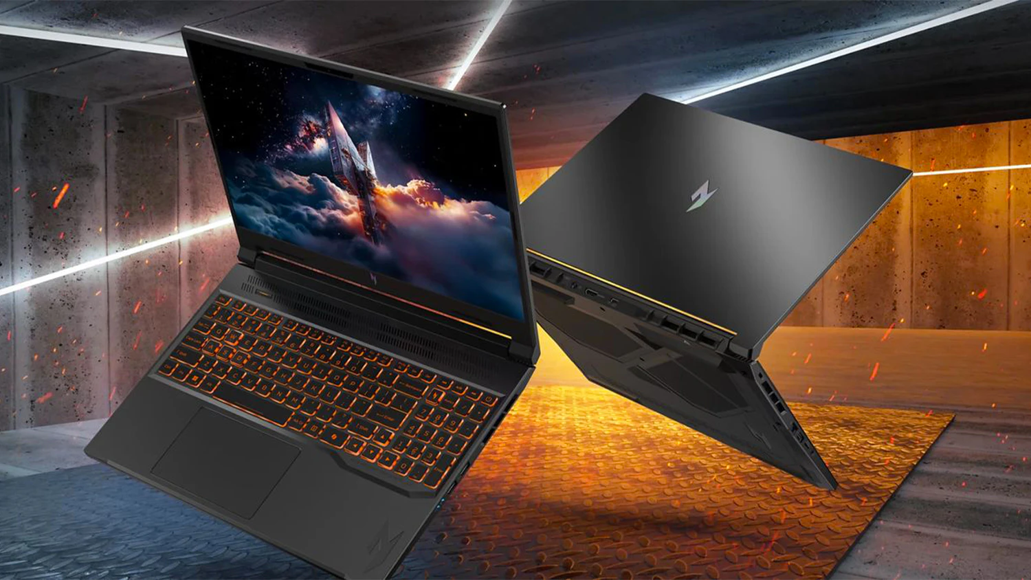 Bet&oacute;nov&eacute; pozadie s dvoma notebookmi Acer
