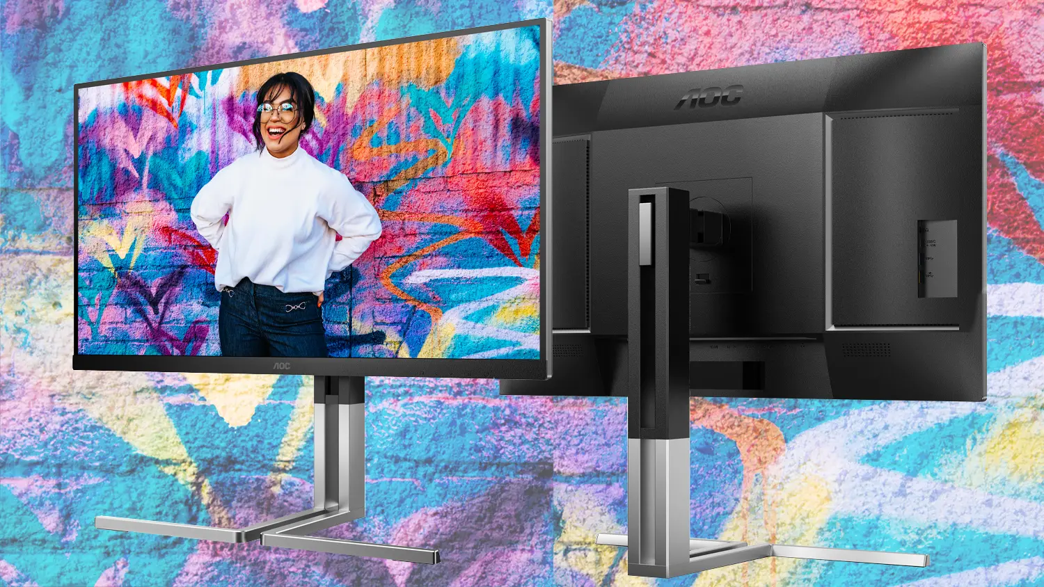 AOC Q27U3CV s farebn&yacute;m pozad&iacute;m