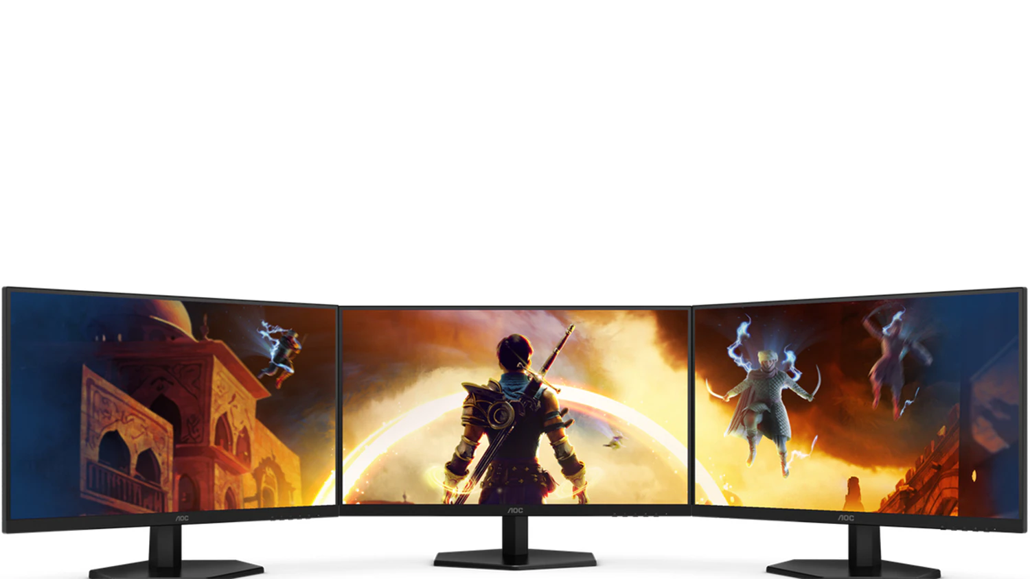 Tři monitory AOC Q24G4RE vedle sebe