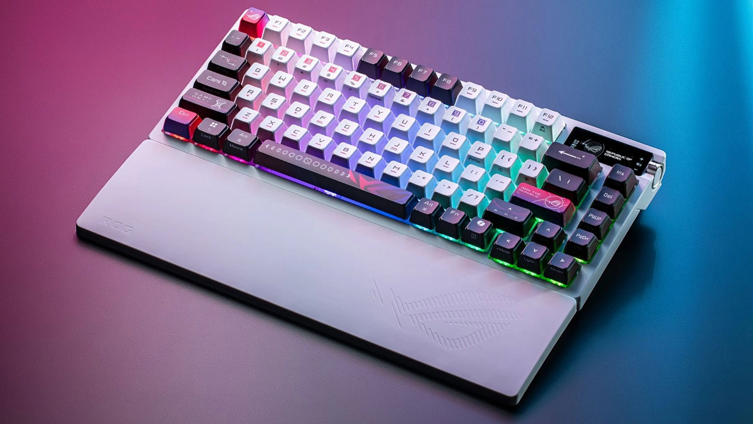 ASUS ROG Azoth X s barevným pozadím