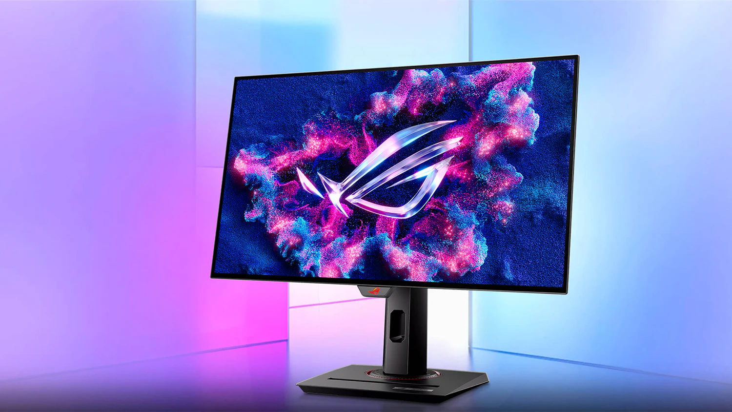 Hern&yacute; monitor ASUS ROG Strix OLED XG27AQDMG na farebnom pozad&iacute;