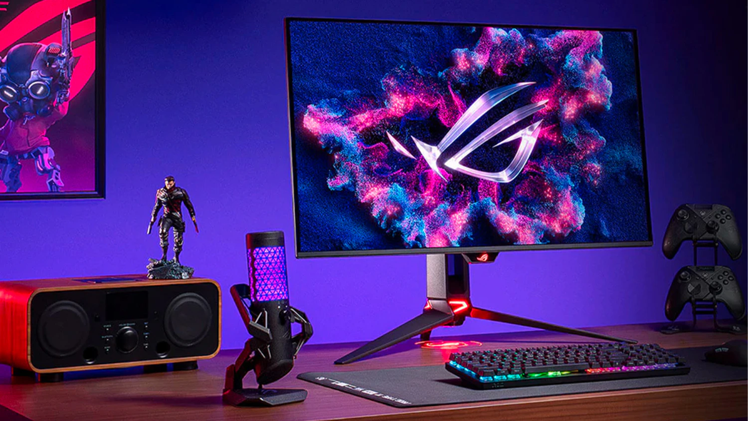 Hern&yacute; monitor ASUS ROG Swift OLED PG32UCDMR na stole