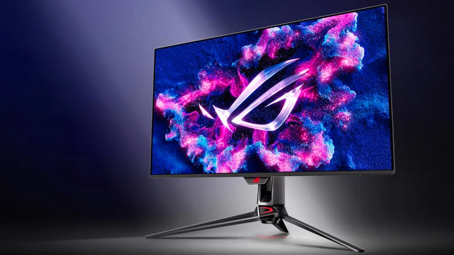 Hern&yacute; monitor ASUS ROG Swift OLED PG32UCDMR na farebnom pozad&iacute;