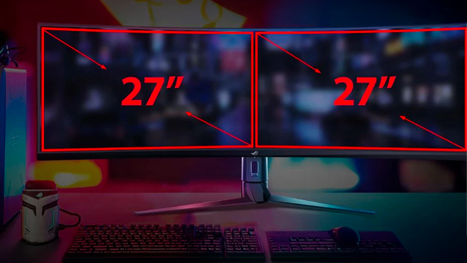 Hern&iacute; monitor ASUS ROG Strix XG49VQ se dvěma vyznačen&yacute;mi 27 obrazovkami