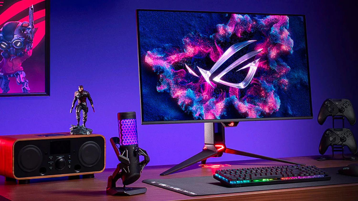 Hern&yacute; monitor ASUS ROG Swift OLED PG32UCDMZ na stole