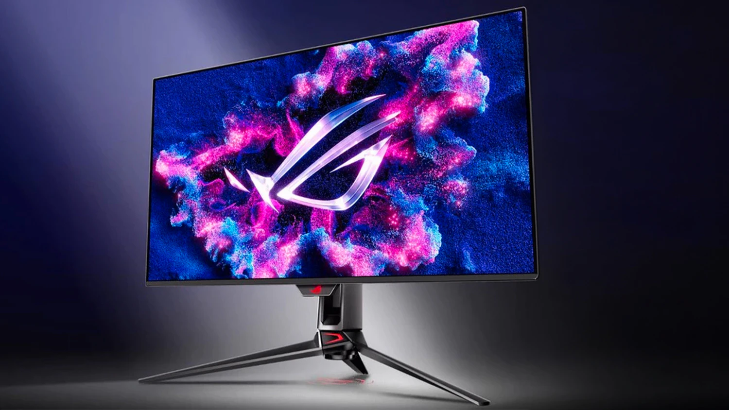 Hern&yacute; monitor ASUS ROG Swift OLED PG32UCDMZ na farebnom pozad&iacute;