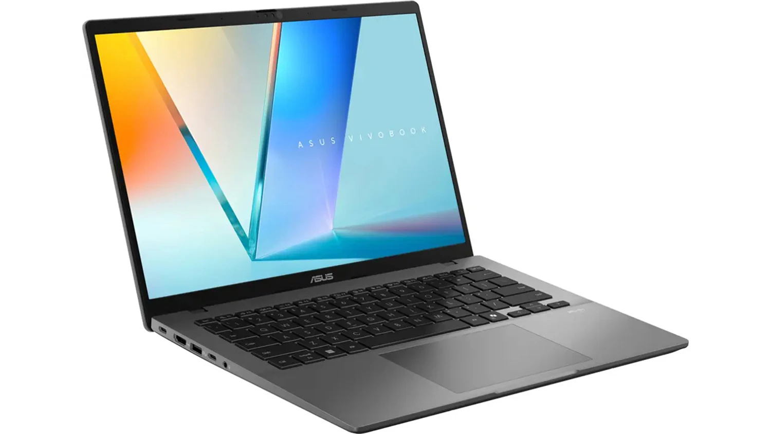 Pohled &scaron;ikmo zepředu na notebook Asus Vivobook S14
