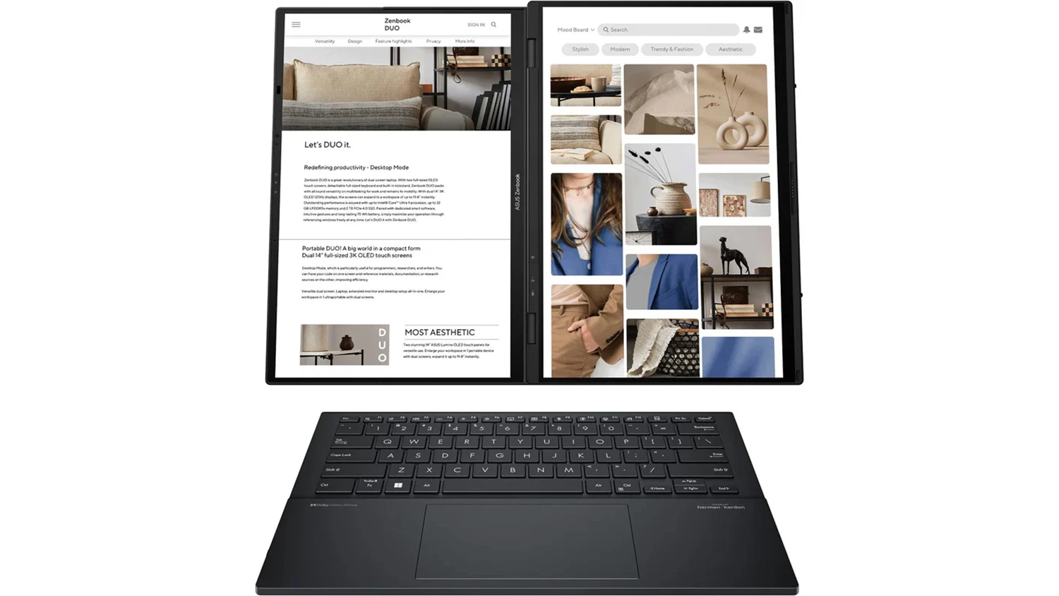 Notebook Zenbook Duo – pohled na 2 displeje
