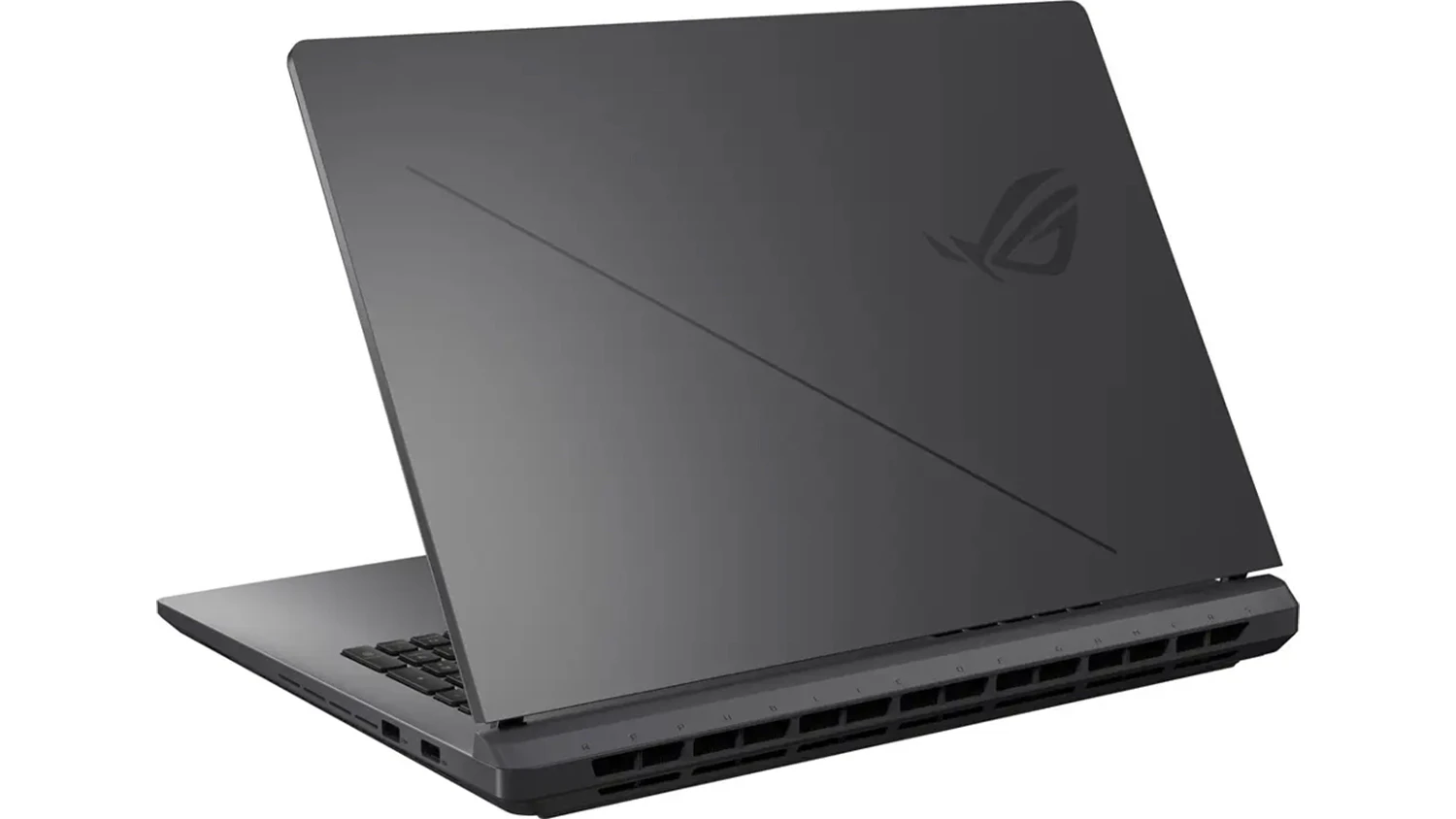 Pohled šikmo zezadu na notebook Asus ROG Strix G16