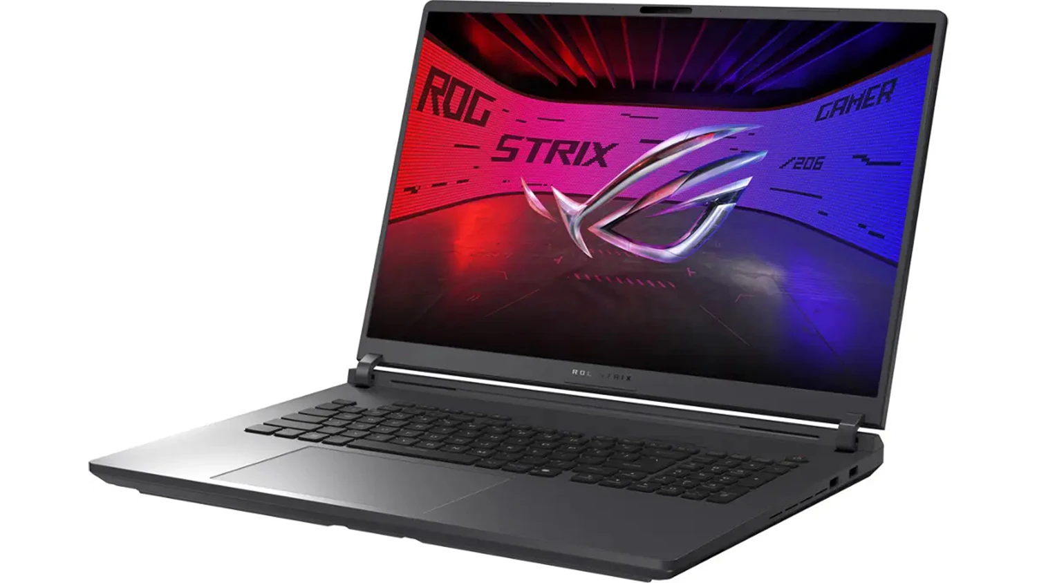Pohled šikmo zepředu na notebook Asus ROG Strix G16