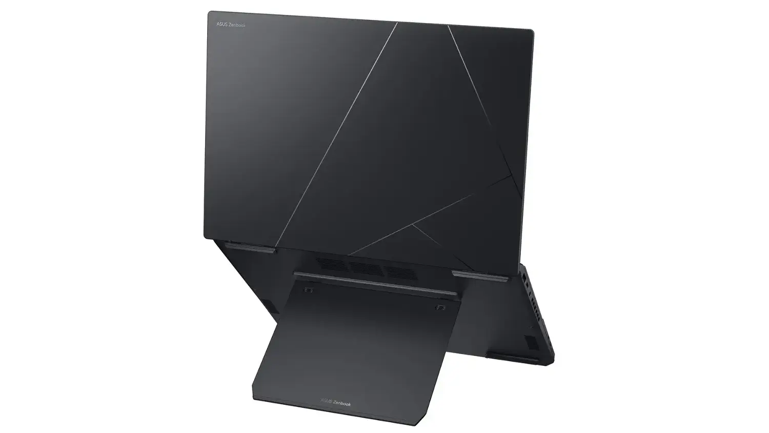 Pohled zezadu na rozložen&yacute; notebook Asus do dvou obrazovek