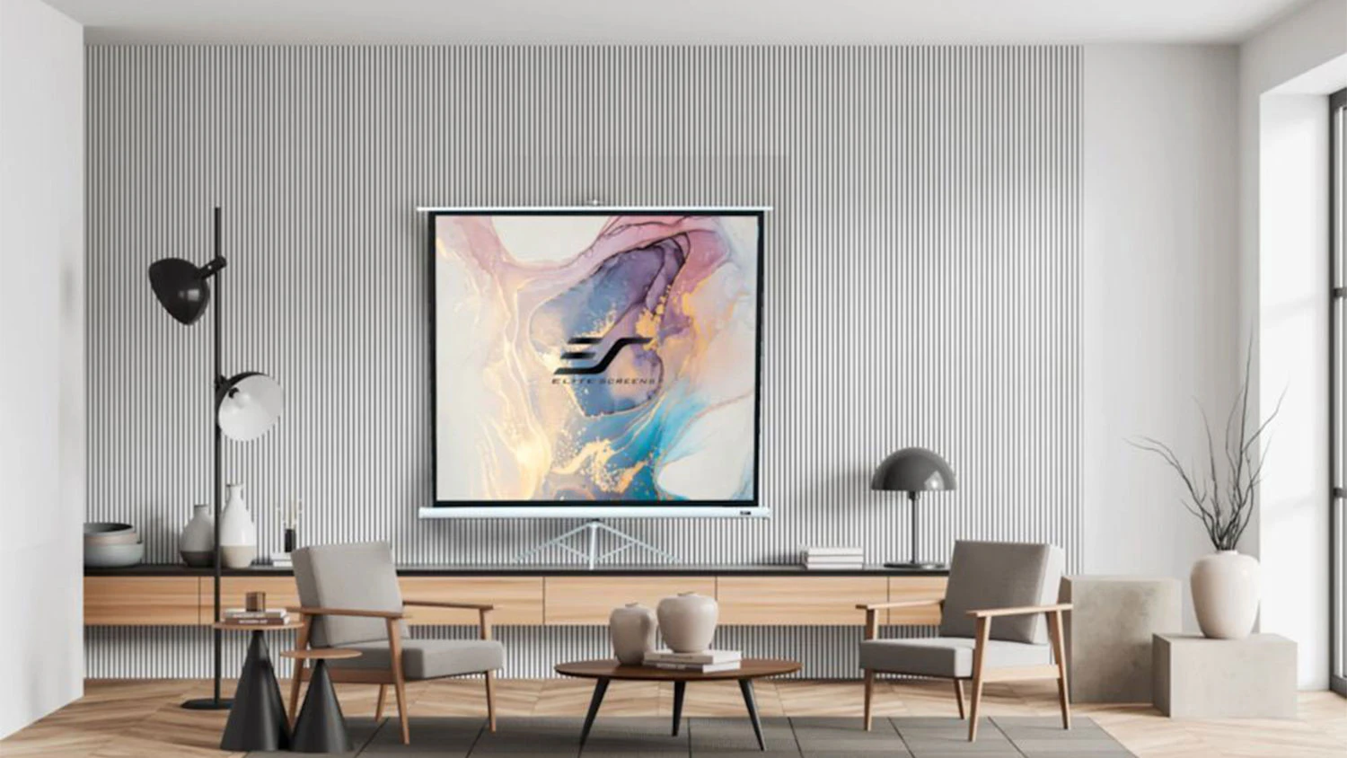 Projekčné plátno Elite screens T136NWS1 v obývačke
