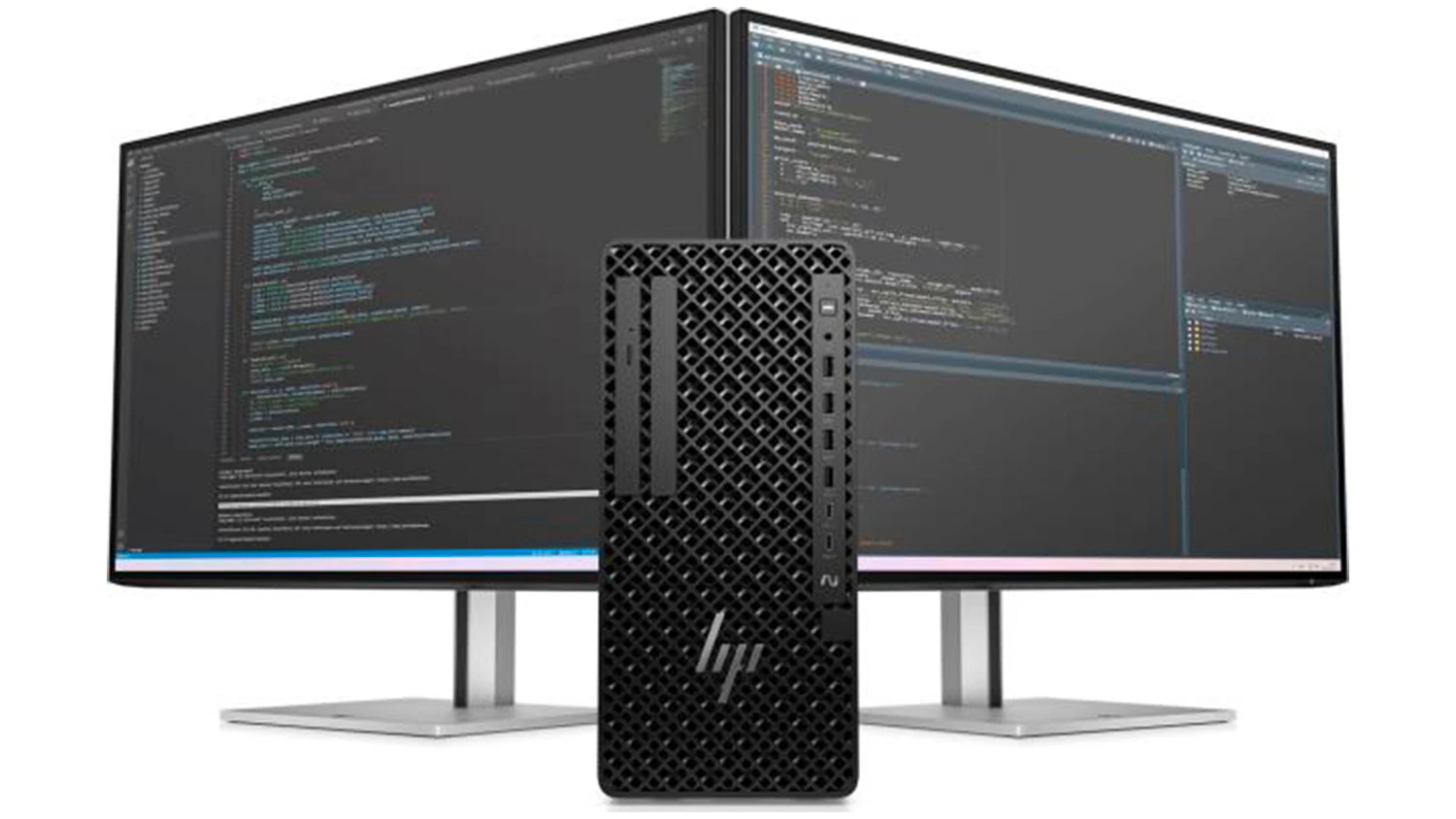 Počítač HP Z1 Tower G1i s dvěma monitory v pozadí