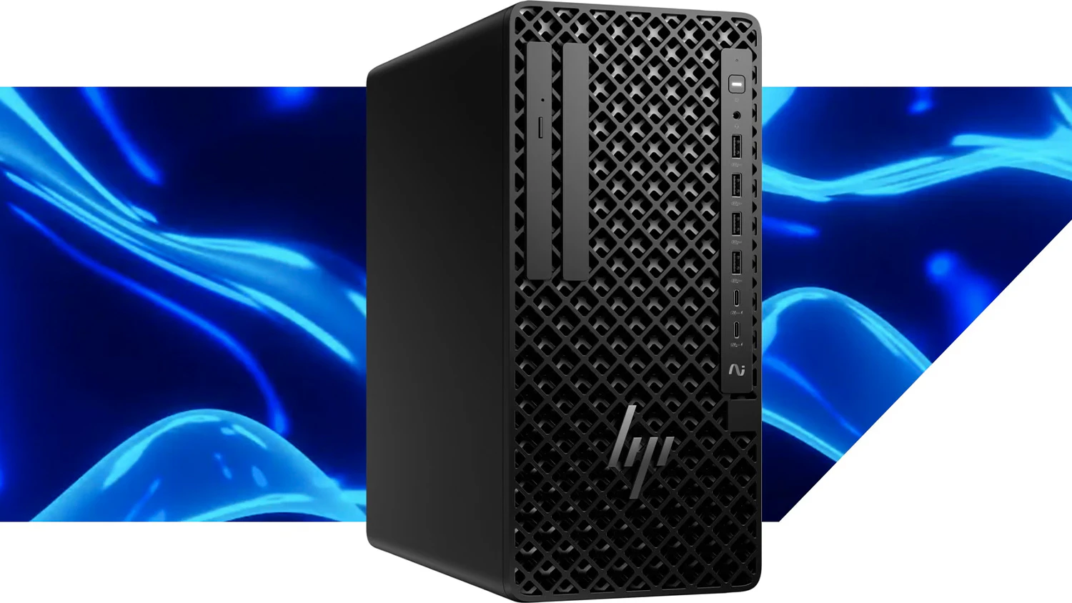 Počítač HP Z1 Tower G1i s modrým prvkem v pozadí