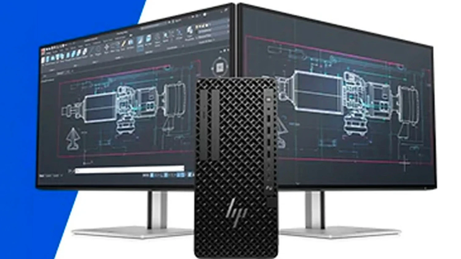 Počítač HP Z1 Tower G1i s dvěma monitory v pozadí