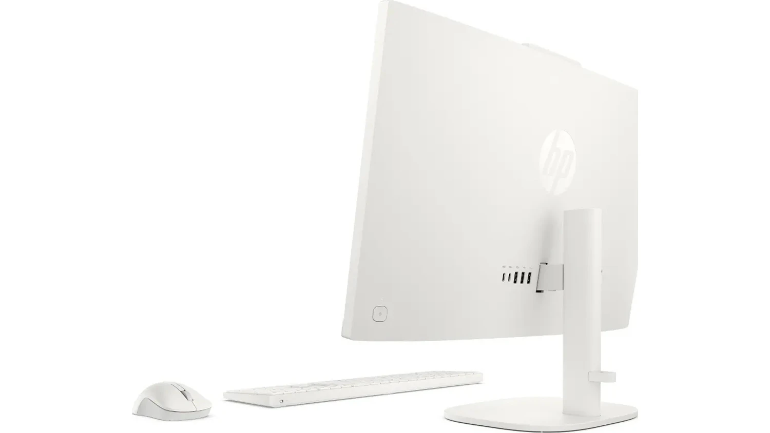 Pohled &scaron;ikmo zezadu na poč&iacute;tač HP ProStudio 2 G2a s kl&aacute;vesnic&iacute; a my&scaron;&iacute;