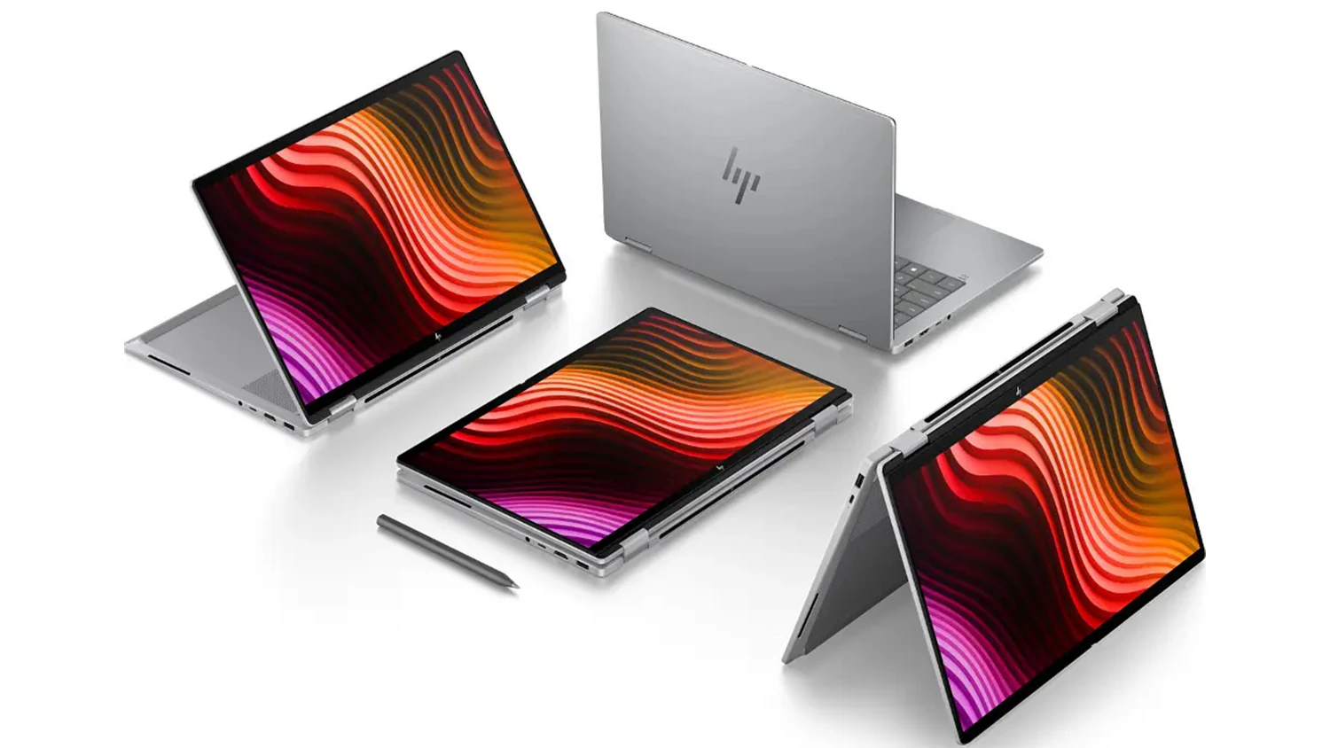 Notebooky HP OmniBook X s různě otočenou obrazovkou